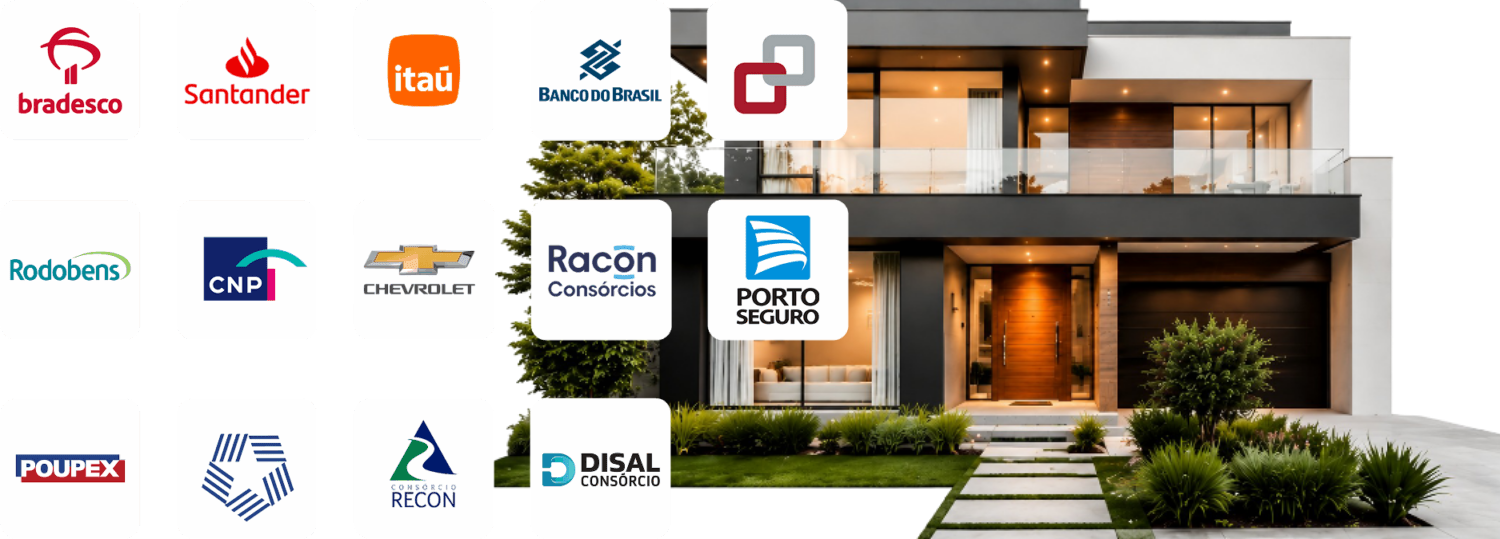 Logos das 14 administradoras parceiras de consórcio